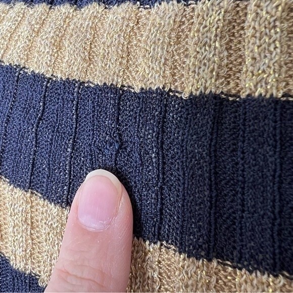 Zara Knit Top Navy and Metallic Gold Stripe Long Sleeve Crop Stretch - Picture 5 of 7